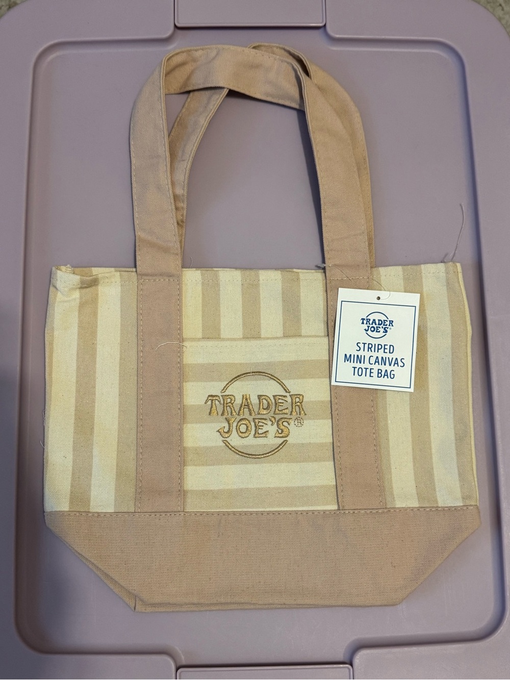 Trader Joe’s Striped Mini Canvas Tote Bag in Beige